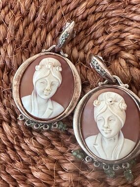 Classic Cameo Drop Earrings in Cream and Brown